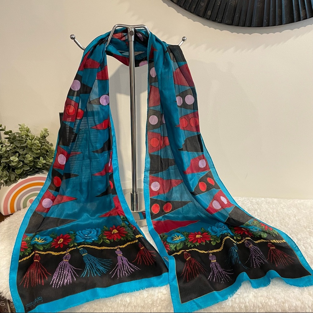 Oscar de la Renta Studio Floral Tassel Print Silk Scarf
